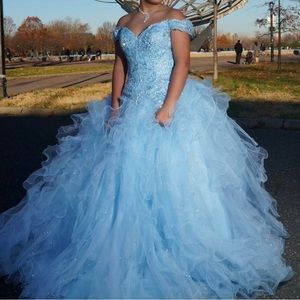 Winter Wonderland Blue Ball Dress A-line V Blue Neck Tulle Evening Dress Y307 main image 1